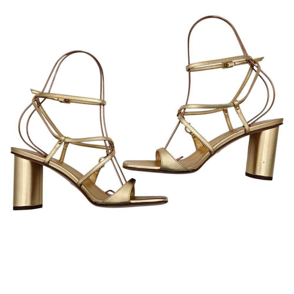 Christian Dior CD C'est Dior Heeled Sandal Size 37 US 7 Gold Metallic Strappy - Picture 7 of 12